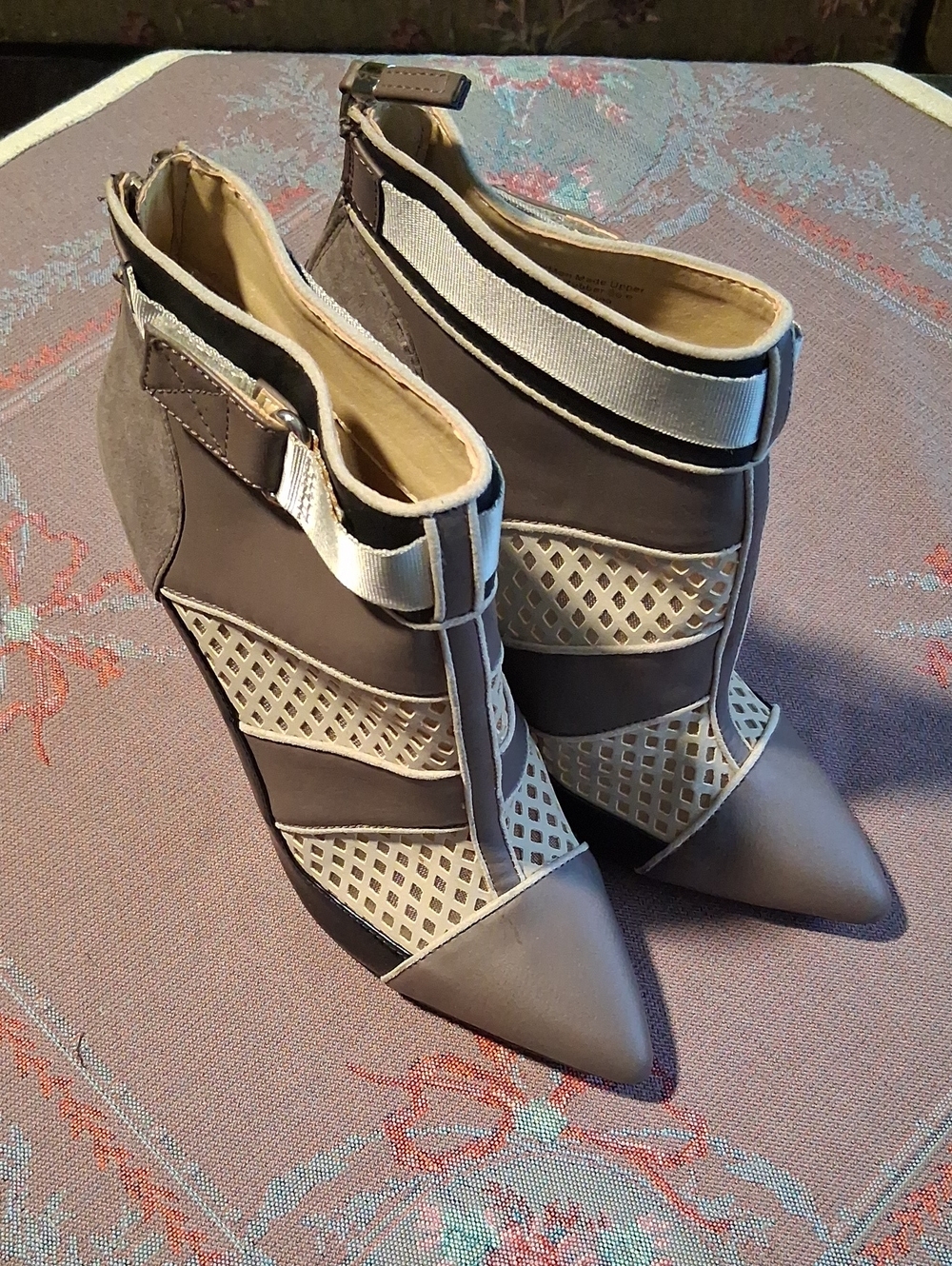 Women's Taupe and Cream Pointed-Toe Wedge Ankle Boots